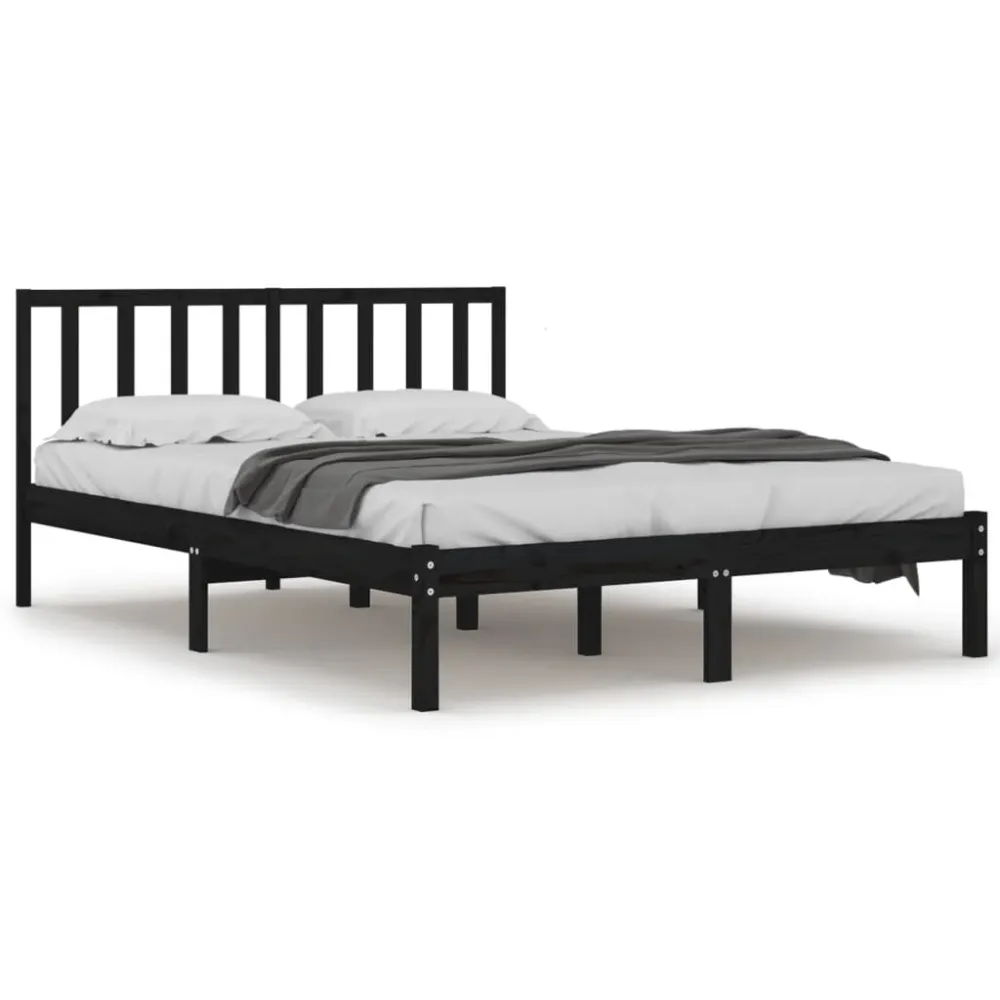 Estrutura de cama pequena casal 120x190 cm pinho maciço preto