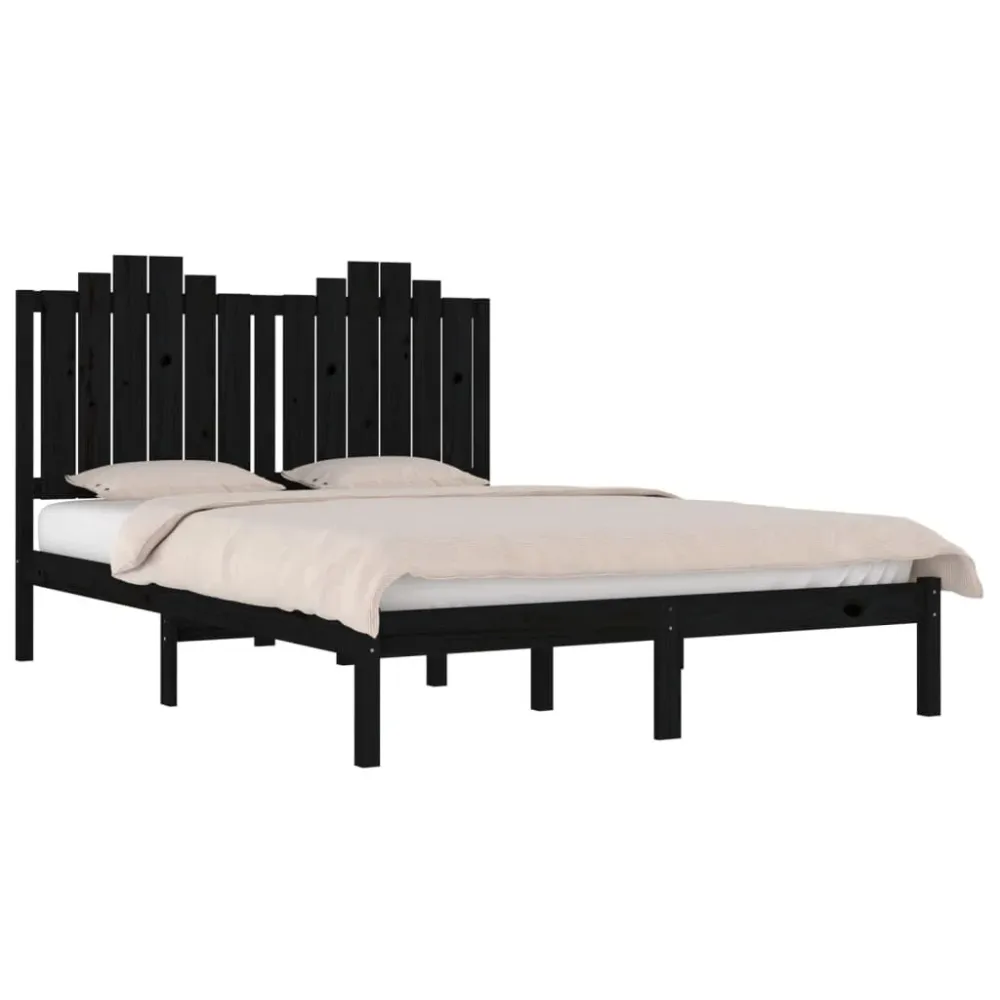 Estrutura de cama pequena casal 120x190 cm pinho maciço preto