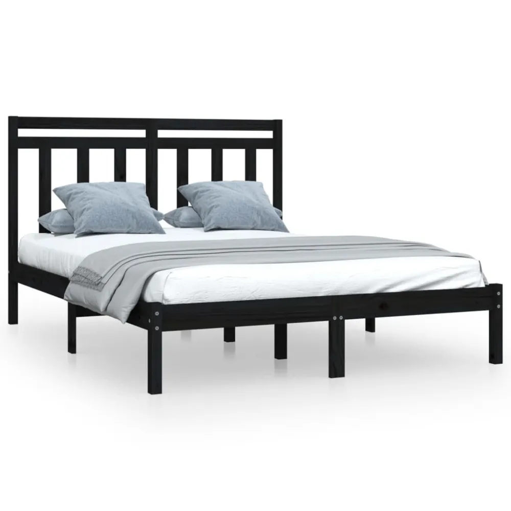 Estrutura cama pequena casal 120x190 cm pinho maciço preto