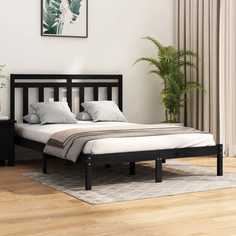 Estrutura cama pequena casal 120x190 cm pinho maciço preto