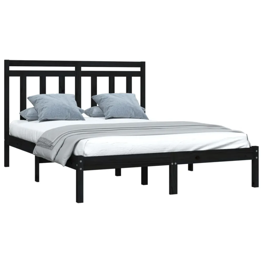 Estrutura cama pequena casal 120x190 cm pinho maciço preto