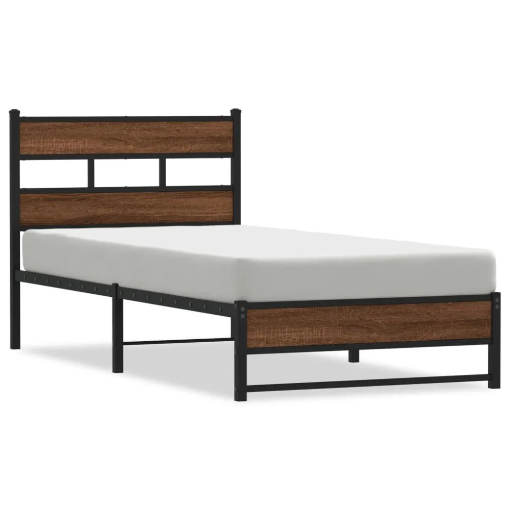 Estrutura de cama sem colchão 100x190cm metálico carvalho castanho