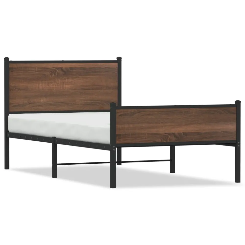 Estrutura de cama sem colchão 100x200cm metálico carvalho castanho