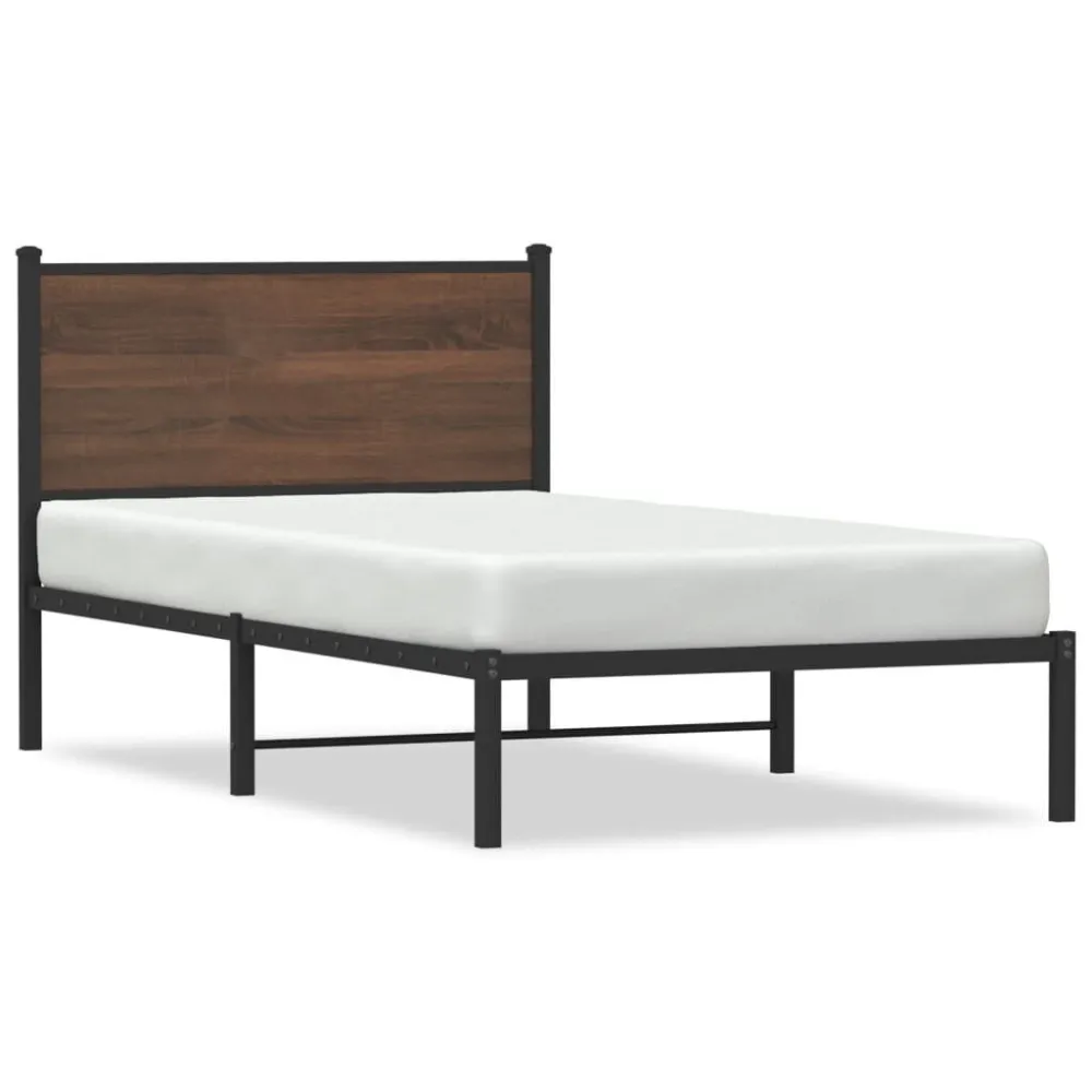 Estrutura de cama sem colchão 100x200cm metálico carvalho castanho