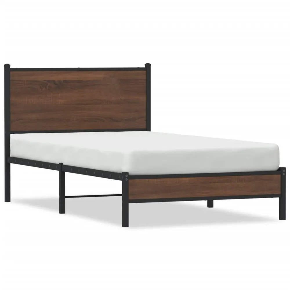 Estrutura de cama sem colchão 107x203cm metálico carvalho castanho