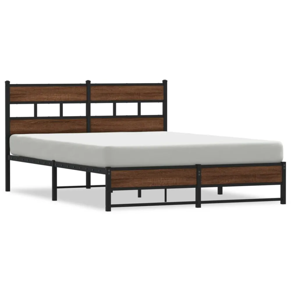 Estrutura de cama sem colchão 135x190cm metálico carvalho castanho
