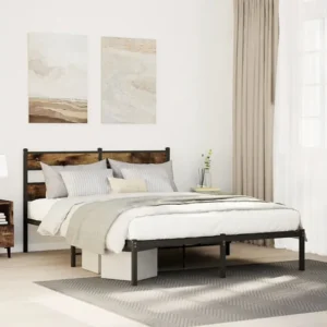 Estrutura de cama sem colchão 140x190 cm metálico carvalho fumado