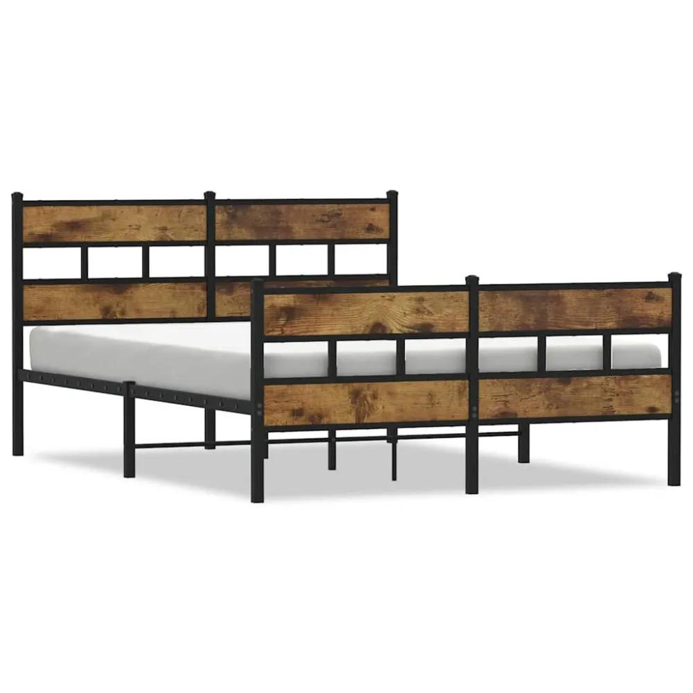 Estrutura de cama sem colchão 140x190 cm metálico carvalho fumado