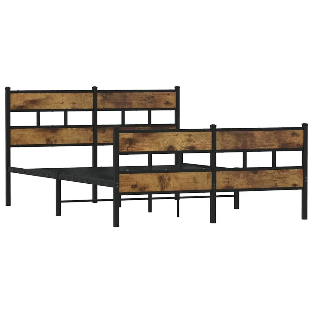 Estrutura de cama sem colchão 140x190 cm metálico carvalho fumado