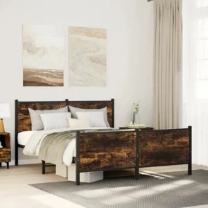 Estrutura de cama sem colchão 140x190 cm metálico carvalho fumado