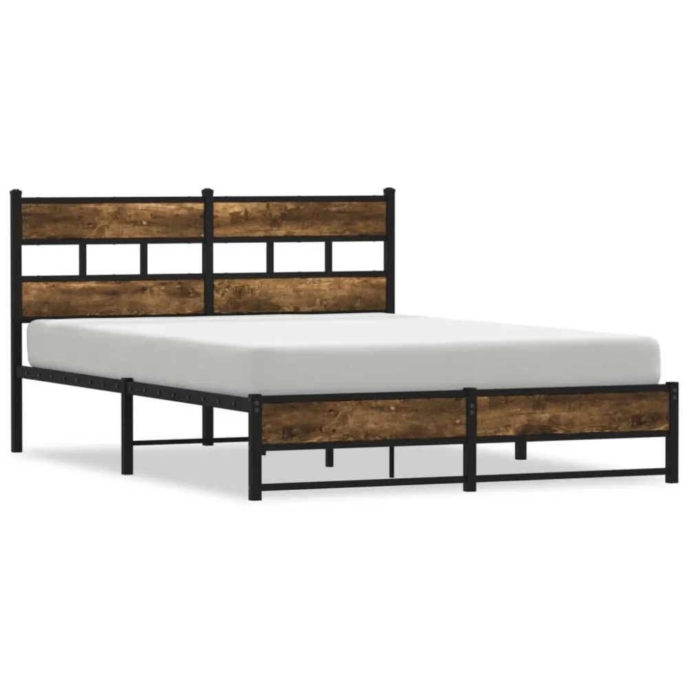 Estrutura de cama sem colchão 140x190 cm metálico carvalho fumado
