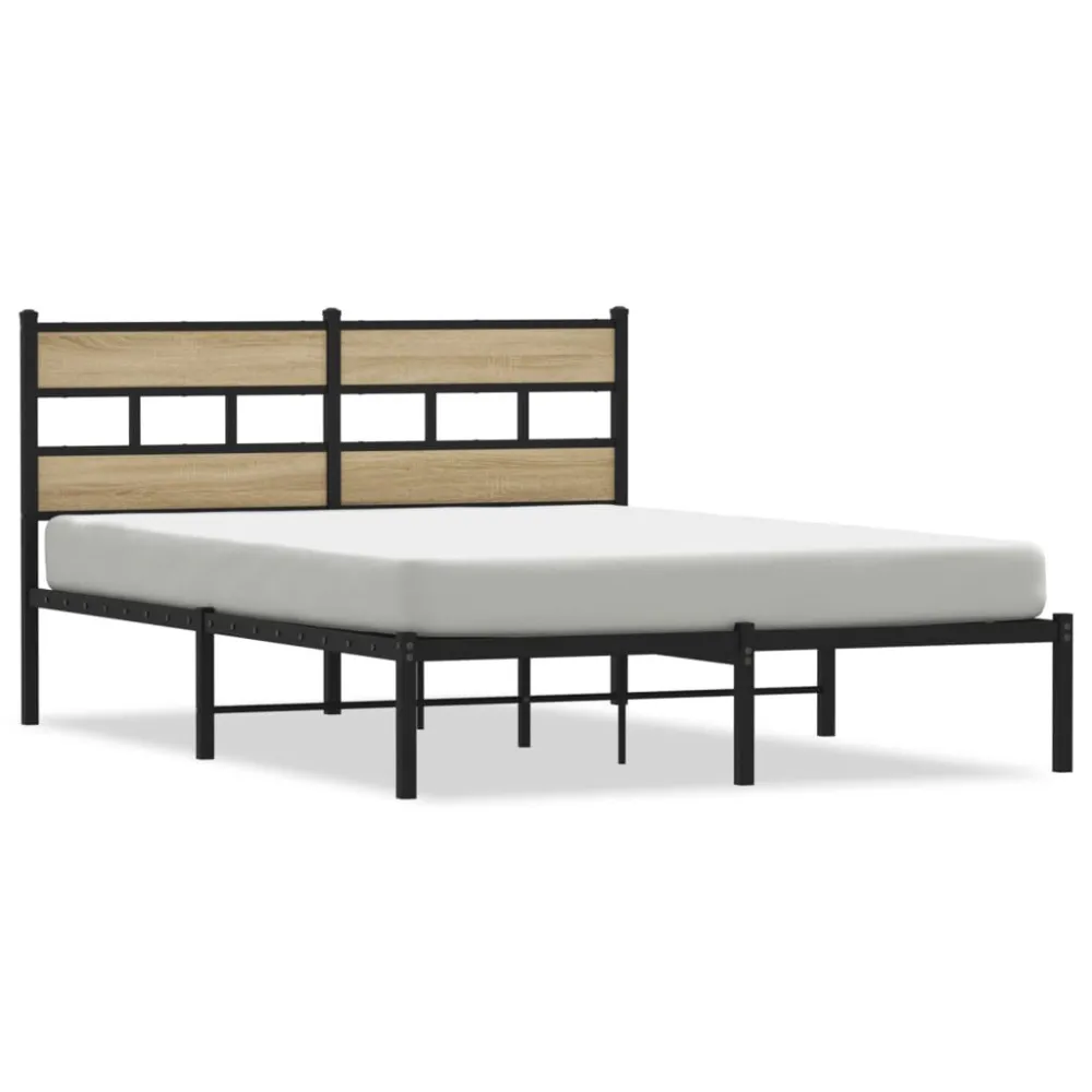 Estrutura de cama sem colchão 140x190 cm metálico carvalho sonoma