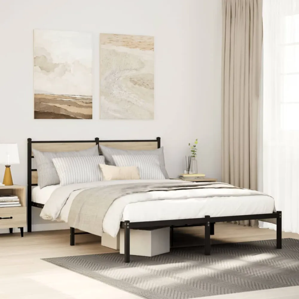 Estrutura de cama sem colchão 140x190 cm metálico carvalho sonoma