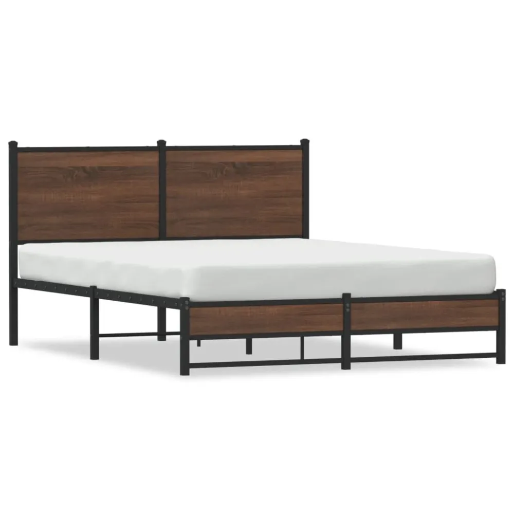 Estrutura de cama sem colchão 140x190cm metálico carvalho castanho