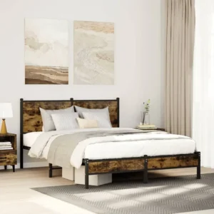 Estrutura de cama sem colchão 140x200 cm metálico carvalho fumado