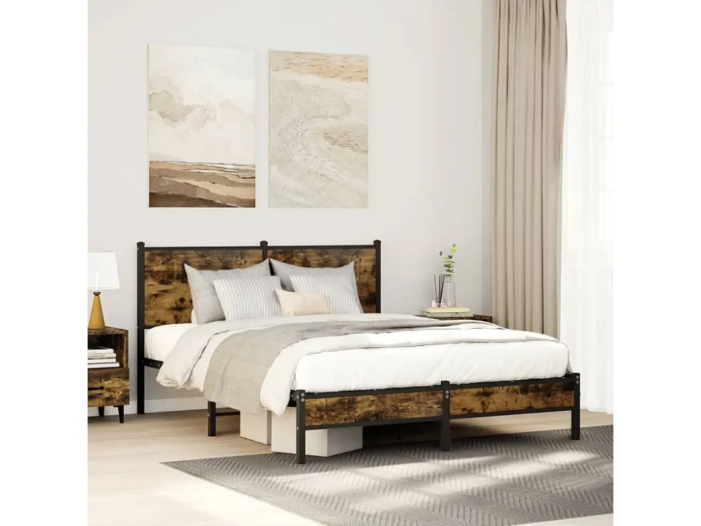 Estrutura de cama sem colchão 140x200 cm metálico carvalho fumado