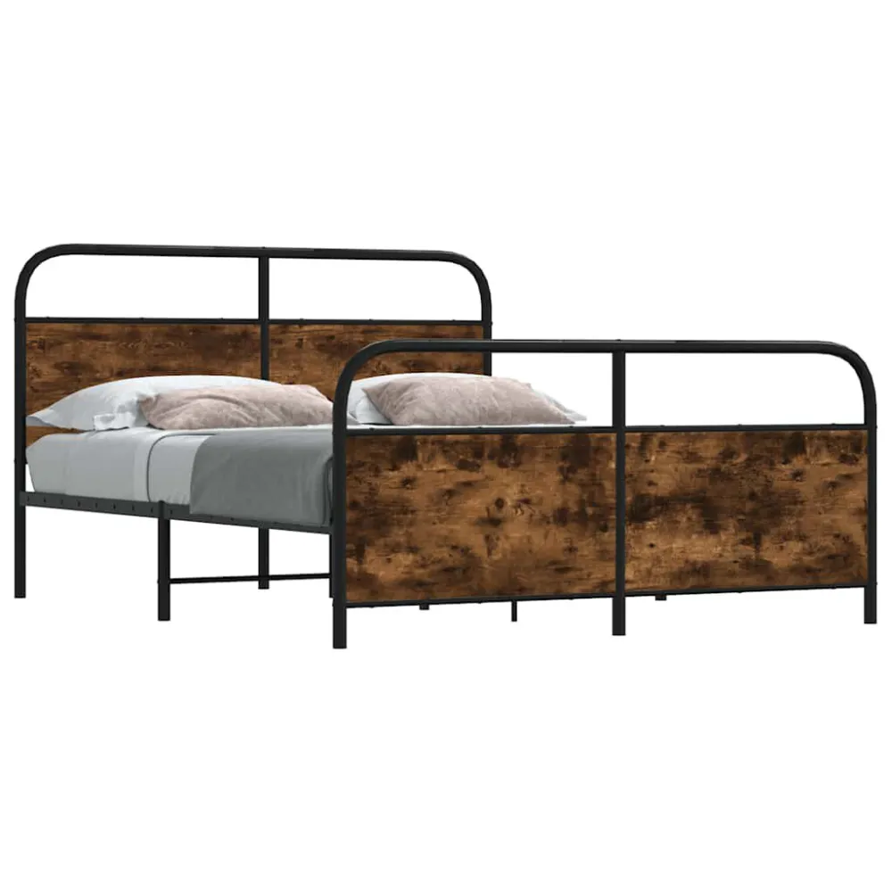 Estrutura de cama sem colchão 150x200 cm metálico carvalho fumado