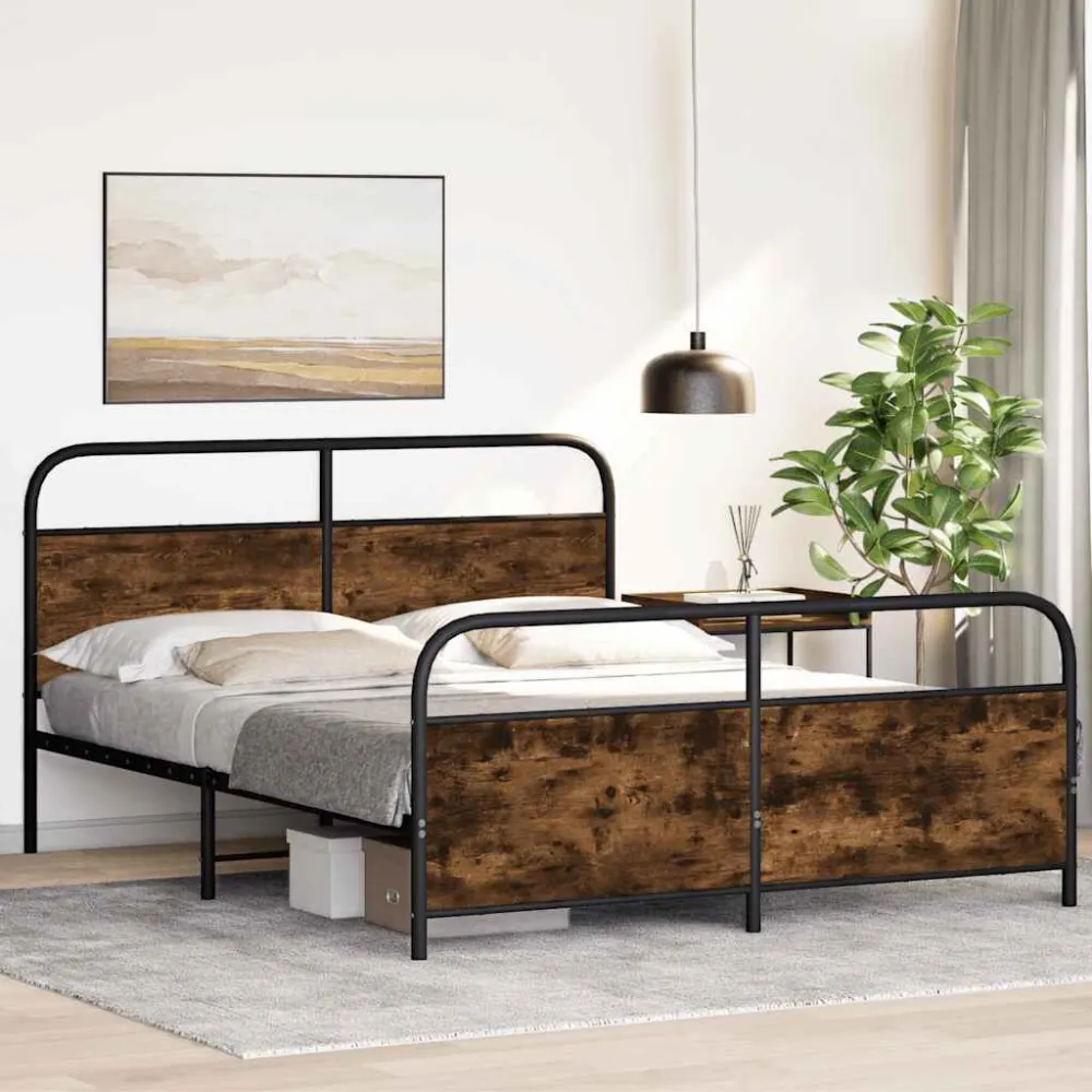 Estrutura de cama sem colchão 150x200 cm metálico carvalho fumado