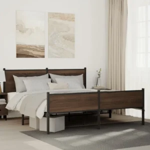 Estrutura cama sem colchão 160x200 cm metálico carvalho castanho