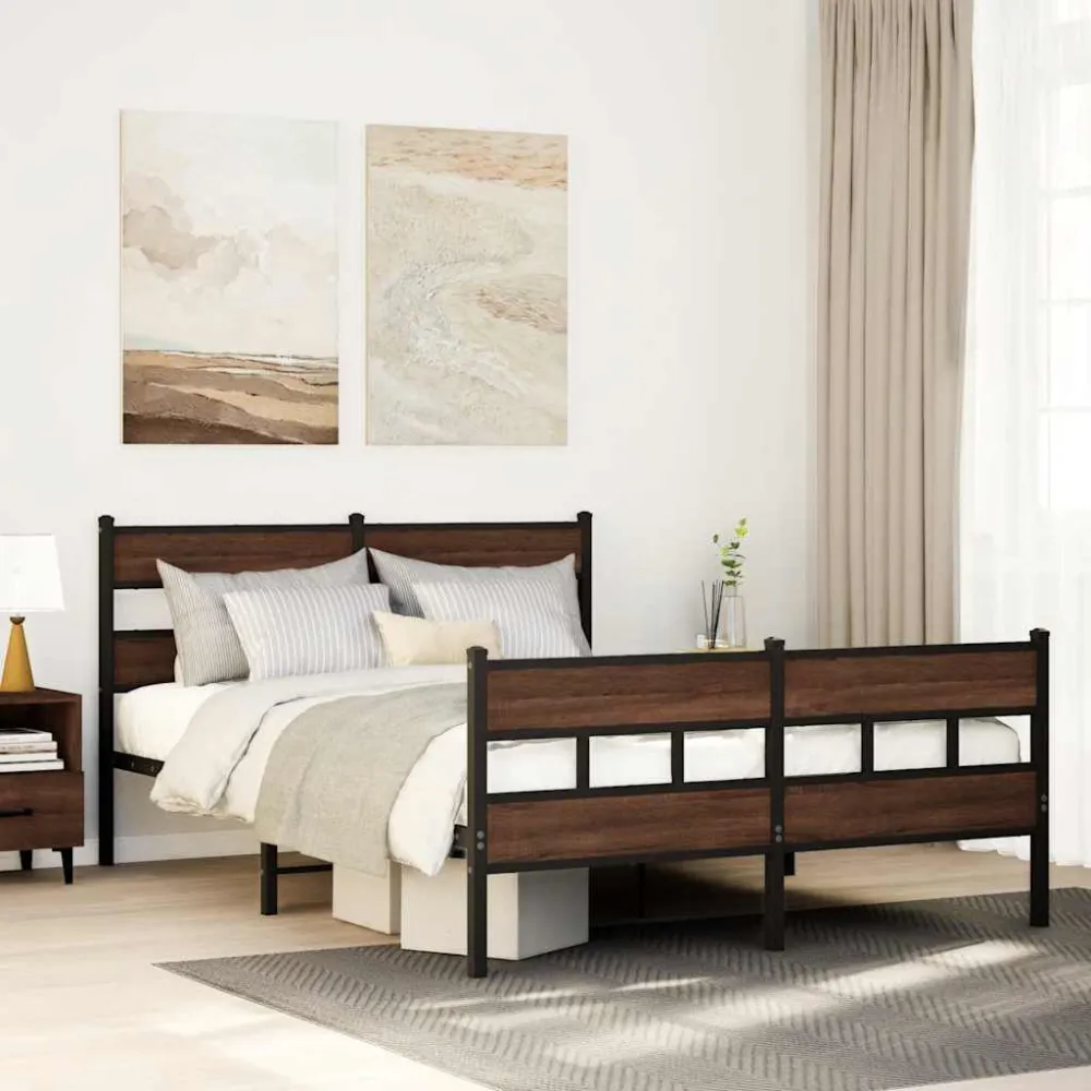 Estrutura cama sem colchão 160x200 cm metálico carvalho castanho