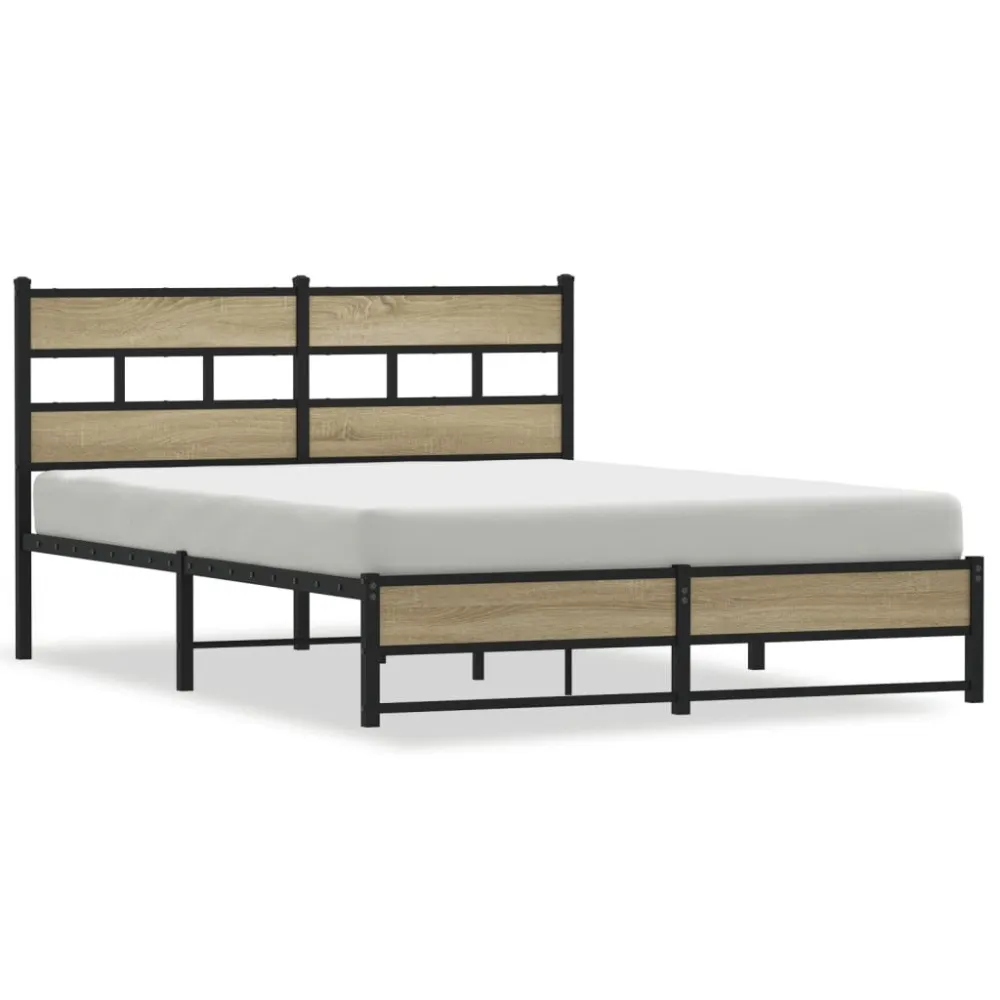 Estrutura de cama sem colchão 160x200cm metálico carvalho sonoma
