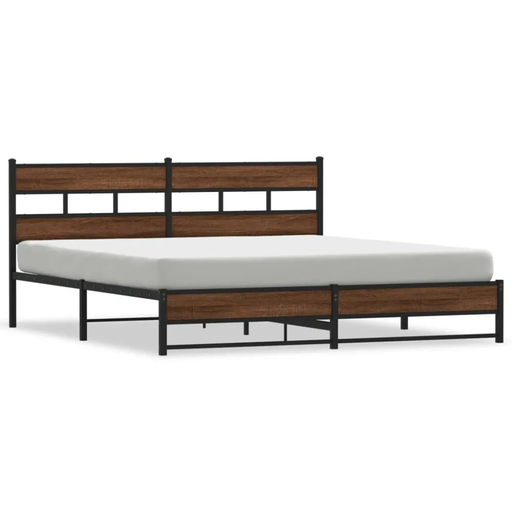 Estrutura cama sem colchão 183x213 cm metálico carvalho castanho