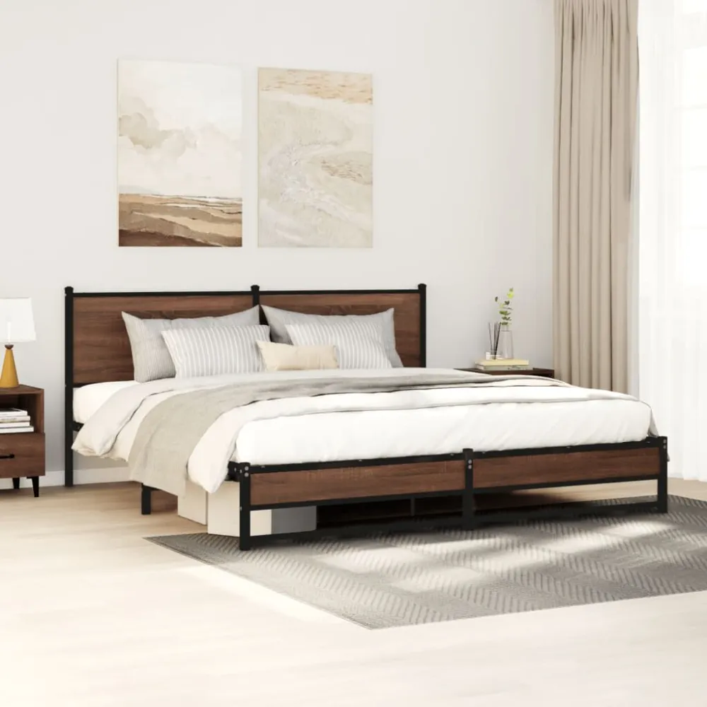 Estrutura cama sem colchão 183x213 cm metálico carvalho castanho
