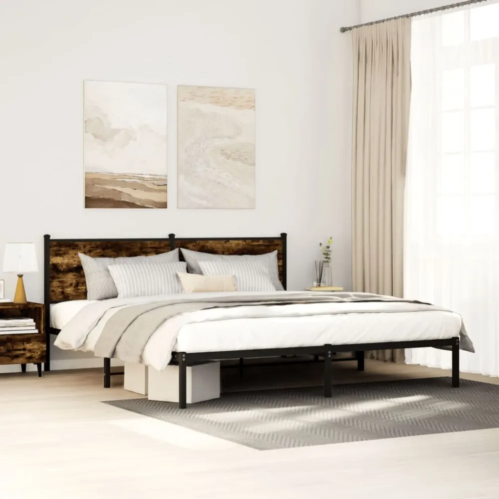 Estrutura de cama sem colchão 183x213cm metálico carvalho fumado