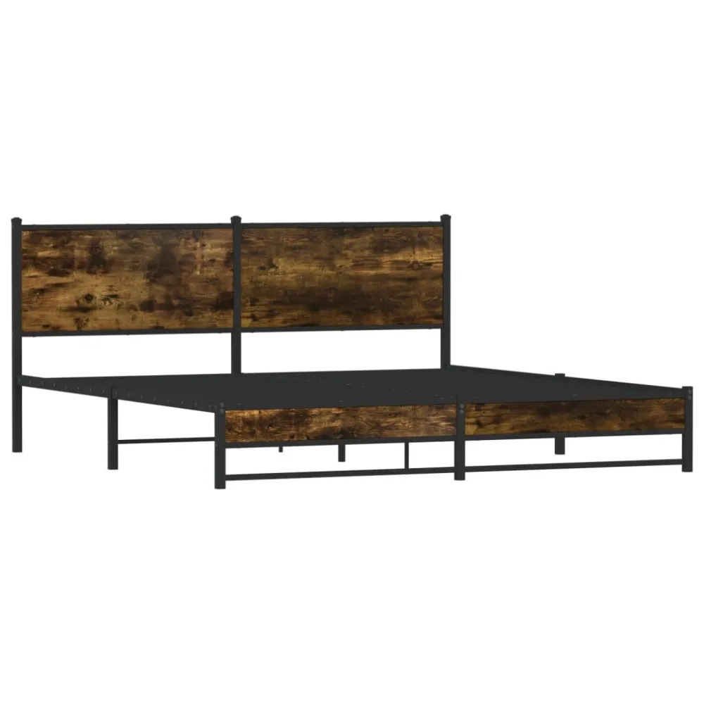 Estrutura de cama sem colchão 183x213cm metálico carvalho fumado