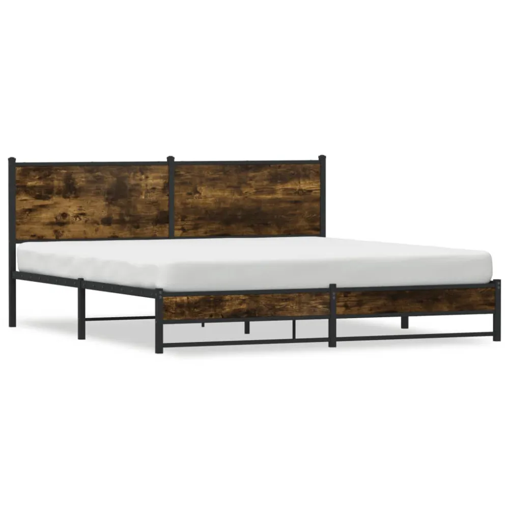 Estrutura de cama sem colchão 183x213cm metálico carvalho fumado