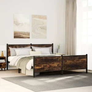 Estrutura de cama sem colchão 183x213cm metálico carvalho fumado