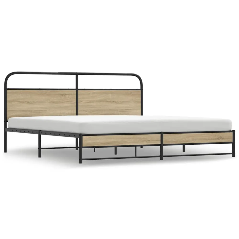 Estrutura de cama sem colchão 183x213cm metálico carvalho fumado