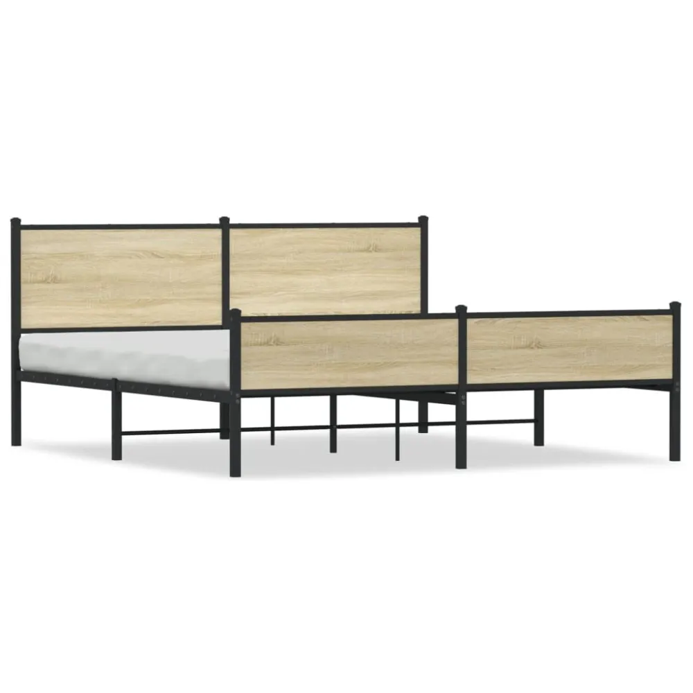 Estrutura de cama sem colchão 183x213cm metálico carvalho sonoma