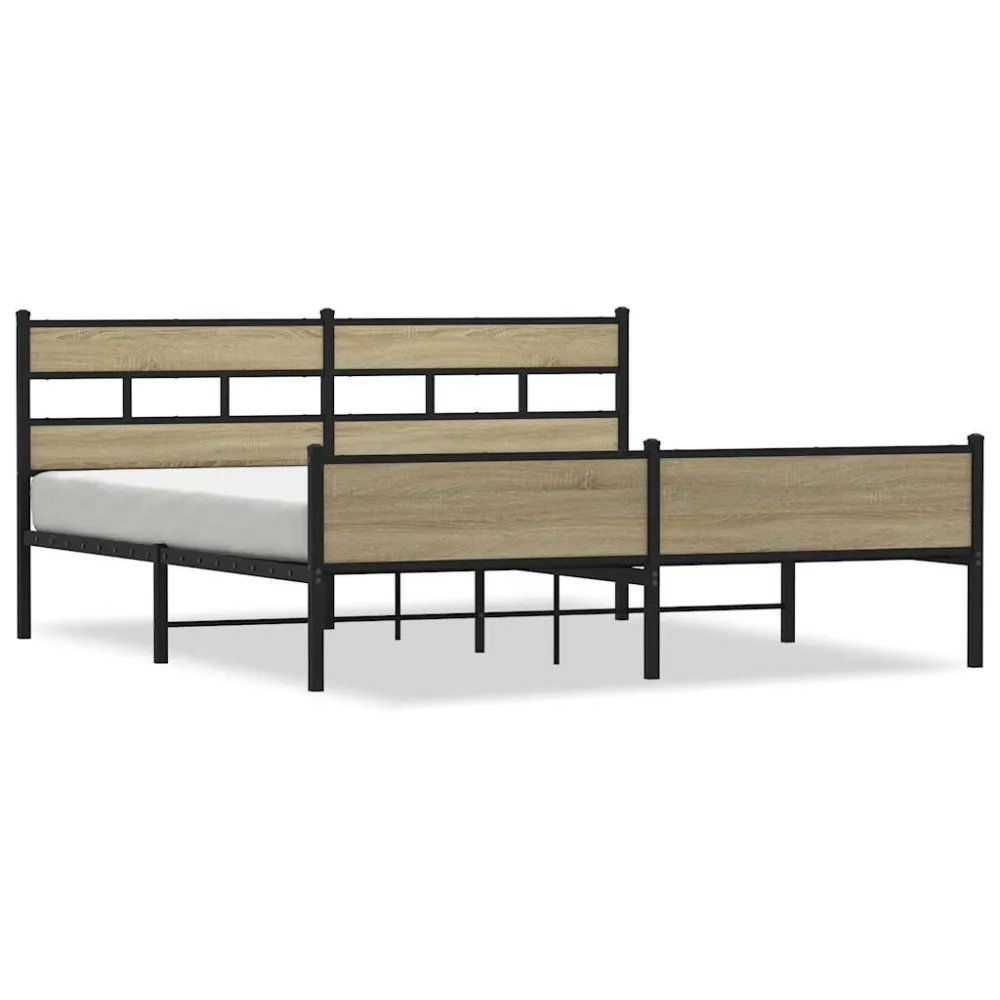 Estrutura de cama sem colchão 183x213cm metálico carvalho sonoma