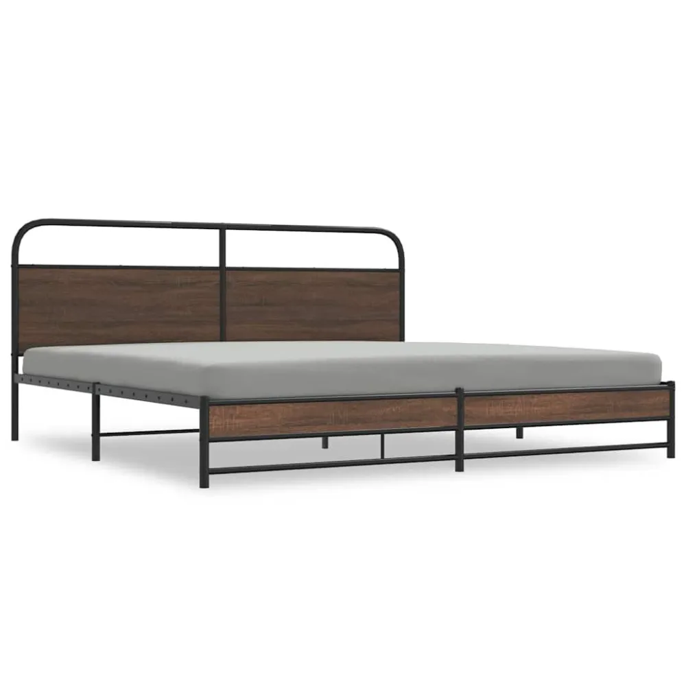 Estrutura cama sem colchão 193x203 cm metálico carvalho castanho