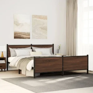 Estrutura cama sem colchão 193x203 cm metálico carvalho castanho