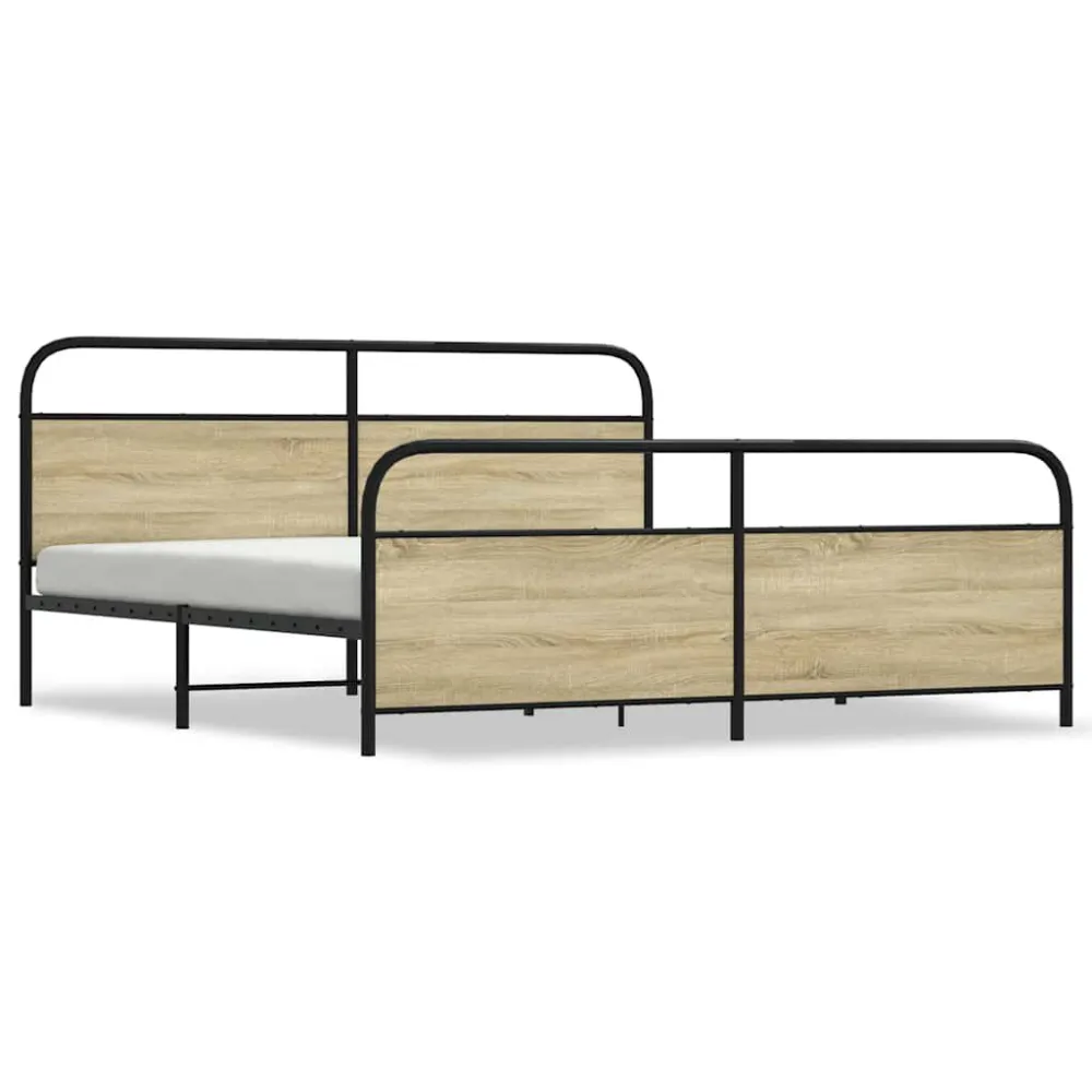 Estrutura de cama sem colchão 193x203cm metálico carvalho sonoma