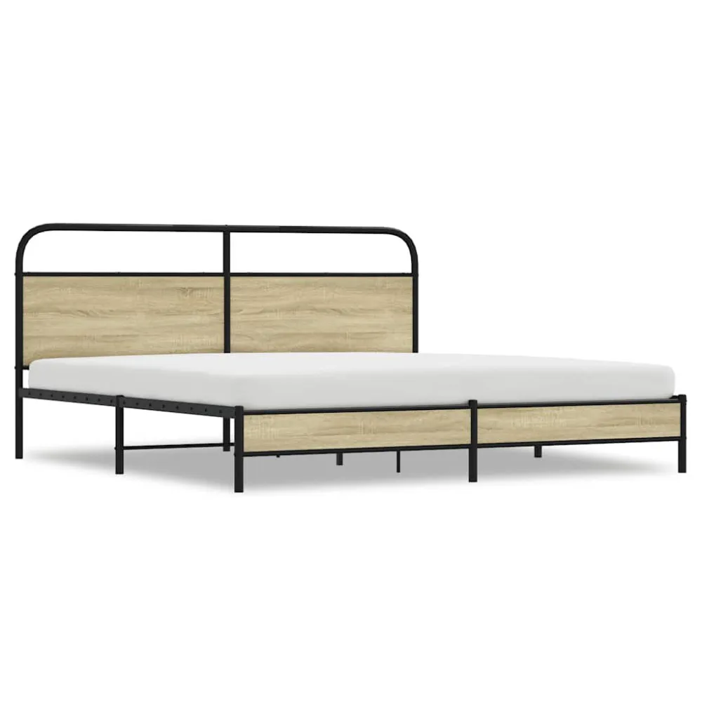 Estrutura de cama sem colchão 193x203cm metálico carvalho sonoma