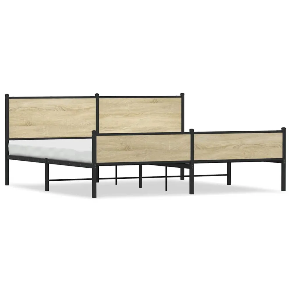Estrutura de cama sem colchão 193x203cm metálico carvalho sonoma