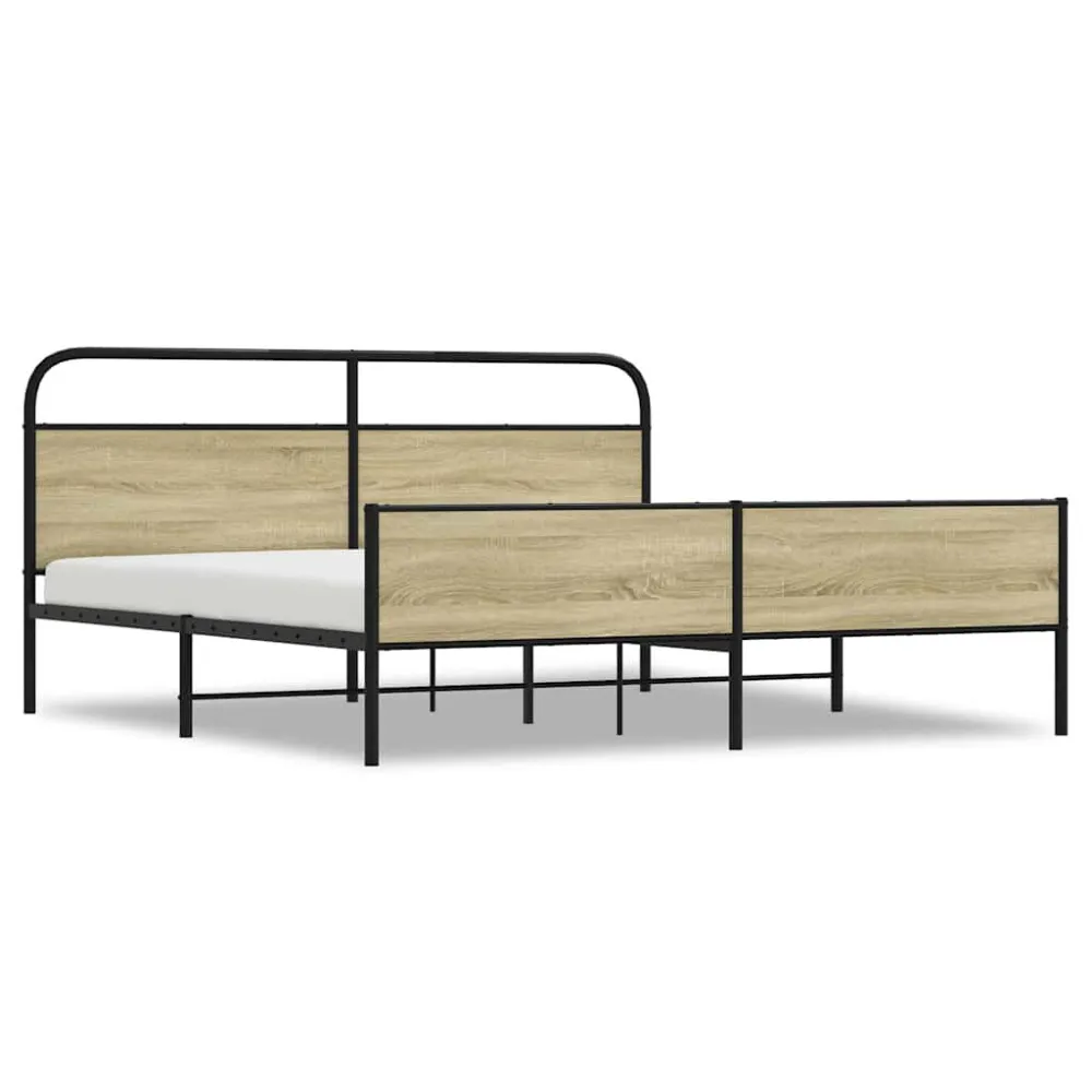 Estrutura de cama sem colchão 193x203cm metálico carvalho sonoma