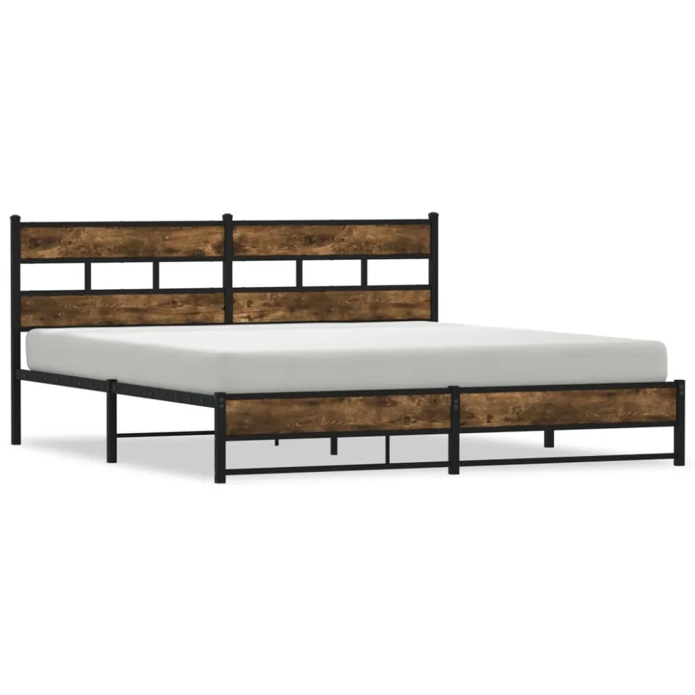 Estrutura de cama sem colchão 193x203cm metálico carvalho fumado