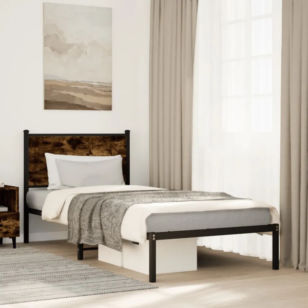 Estrutura de cama sem colchão 90x190 cm metálico carvalho fumado