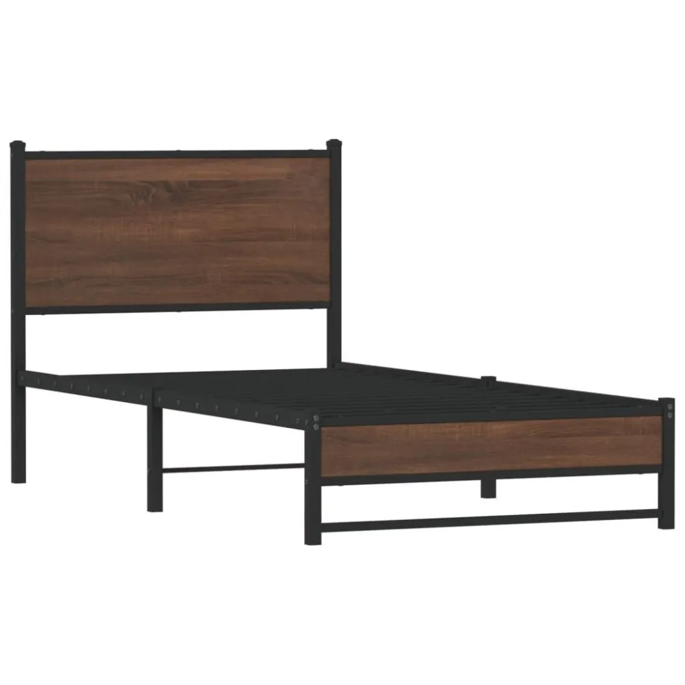 Estrutura de cama sem colchão 90x190 cm metálico carvalho castanho