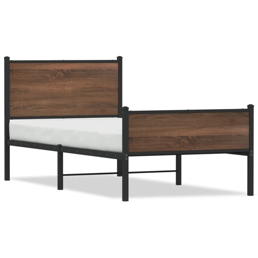 Estrutura de cama sem colchão 90x190 cm metálico carvalho castanho