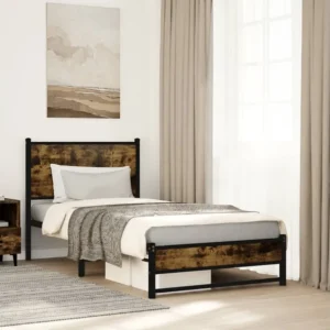 Estrutura de cama sem colchão 90x200 cm metálico carvalho fumado