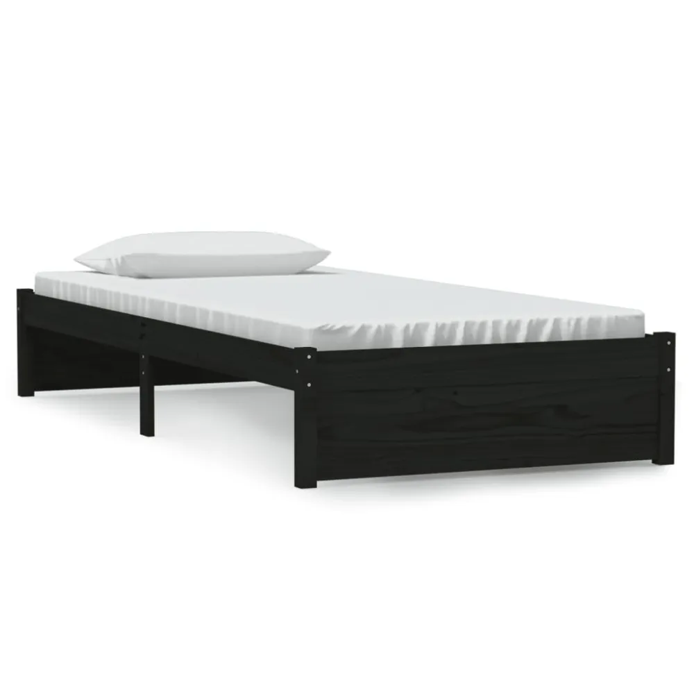 Estrutura de cama solteiro 90x190 cm madeira maciç preto