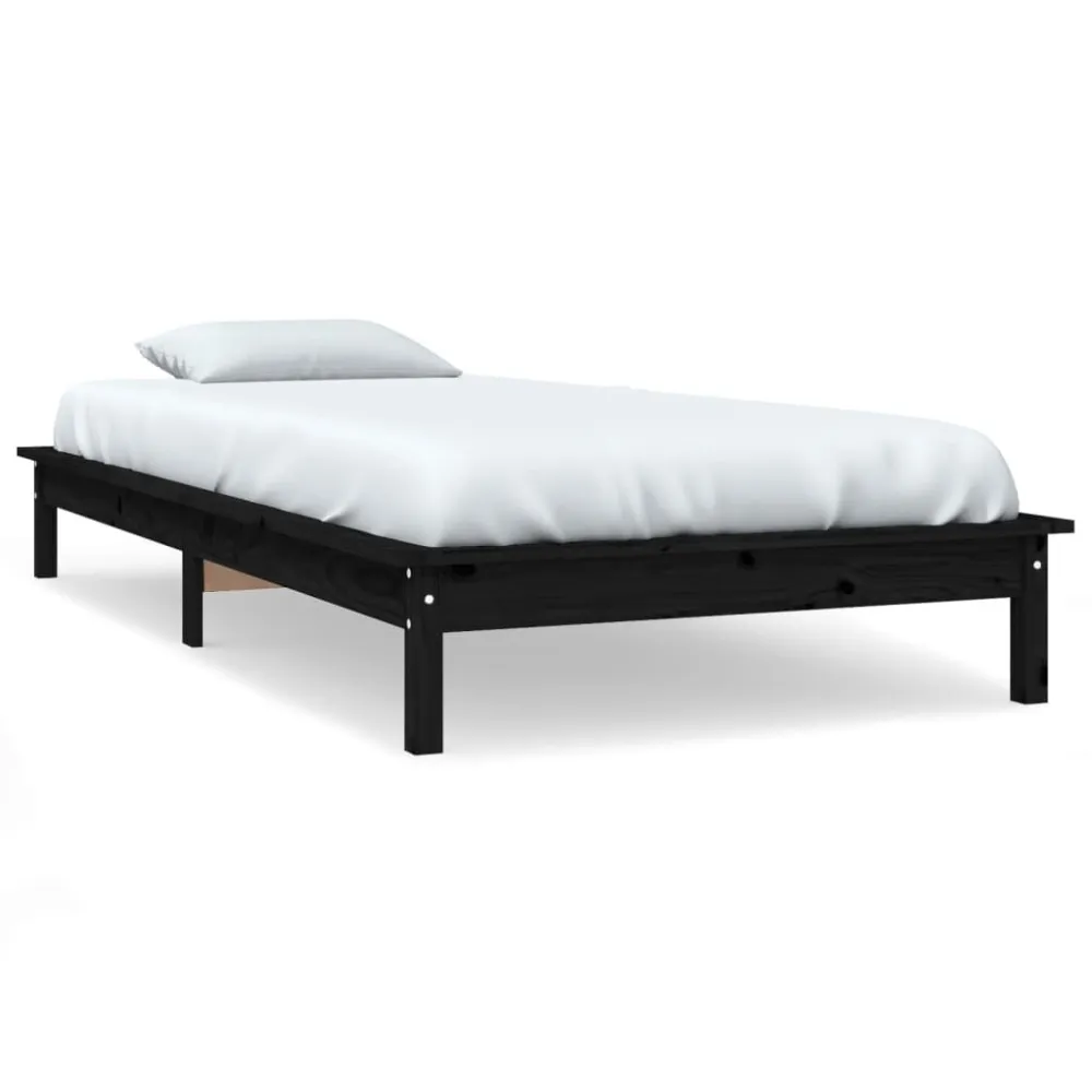 Estrutura de cama de solteiro 90x190 cm pinho maciço preto