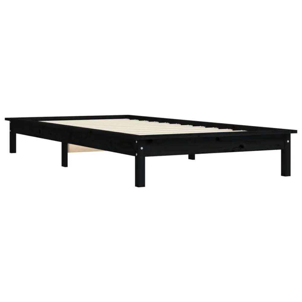 Estrutura de cama de solteiro 90x190 cm pinho maciço preto