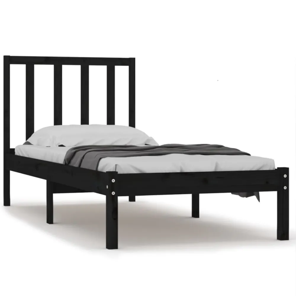 Estrutura de cama solteiro 90x190 cm pinho maciço preto