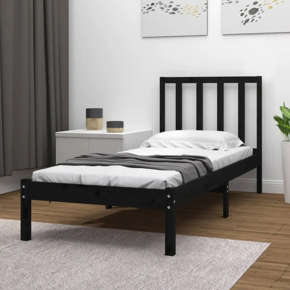 Estrutura de cama solteiro 90x190 cm pinho maciço preto